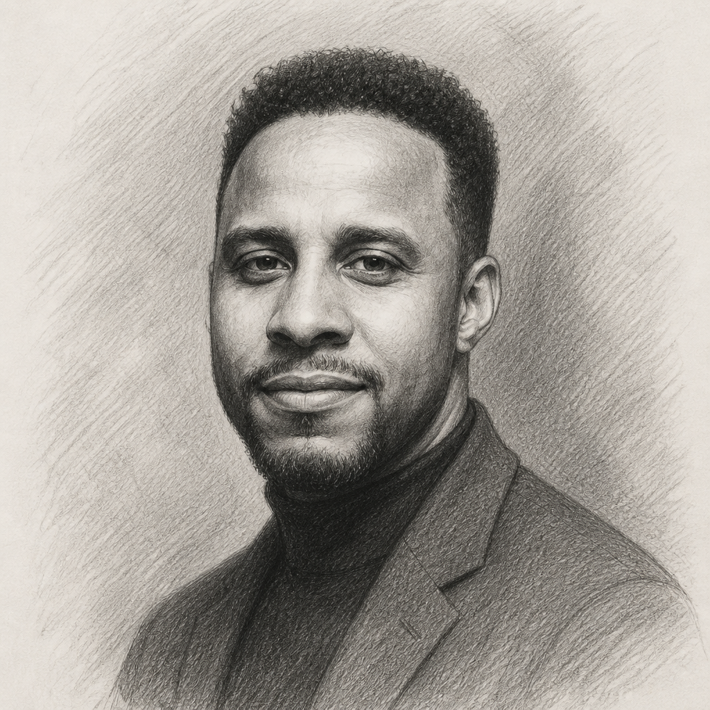Graphite sketch portrait of Dr. Angel Acosta